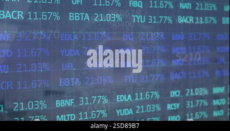 Image of financial data processing over circular scanner on grey background Stock Photo