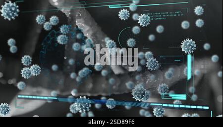 Image of virus cells and data processing over cells Stock Photo