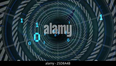 Image of digital data processing over binary coding and chain tunnel Stock Photo