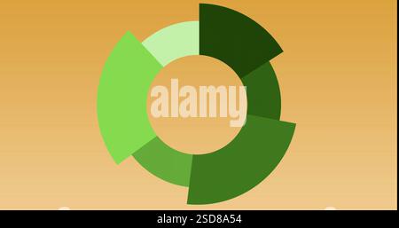 Image of pie chart statistics and digital data processing over orange background Stock Photo