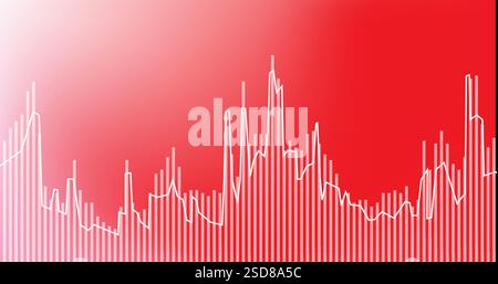 Image of statistics and digital data processing over red background Stock Photo