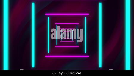 Image of neon digital tunnel over black background Stock Photo