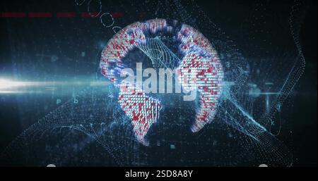 Image of financial data processing and padlock over dark background Stock Photo