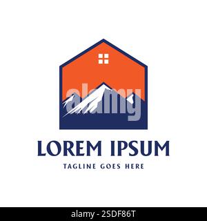 Mountain with House Building for Real Estate Apartment Property Logo Design Stock Vector