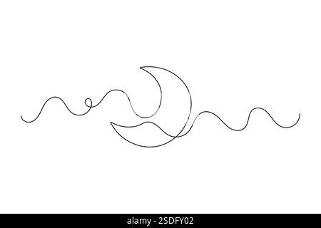 Moon continuous one line drawing and minimalist style isolated outline vector illustration Stock Vector