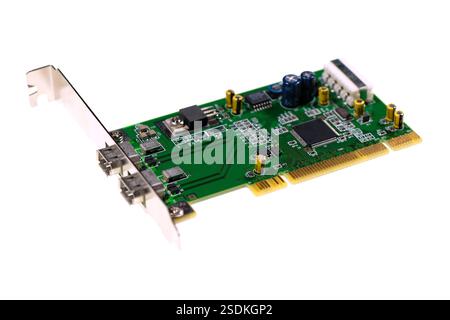 Old computer controller card isolated on white background Stock Photo