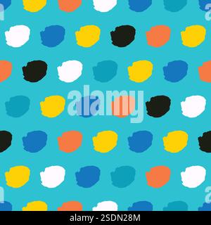 Seamless pattern with multicolor hand drawn scribble smear on blue background. Abstract grunge texture. Vector illustration Stock Vector