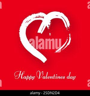 Hand drawn heart on red background. White grunge doodle heart with shadow. Romantic love symbol. Vector illustration. Stock Vector