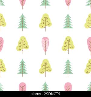 Seamless pattern with colored trees on white background. Vector illustration. Stock Vector