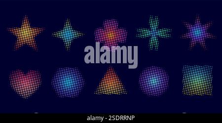 Collection of colorful gradient halftone geometric shapes Stock Vector