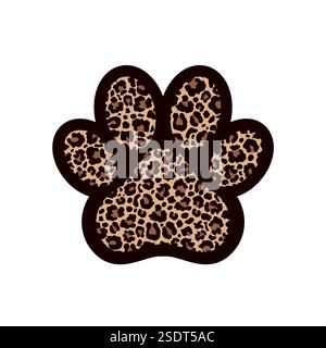 Paw print filled with leopard pattern. Stock Vector