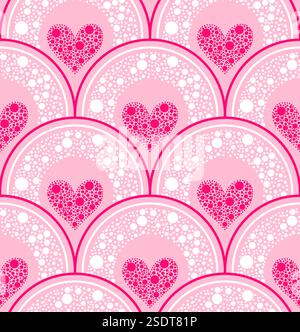 Seamless pattern of polka dot hearts and polka dot arc Stock Vector