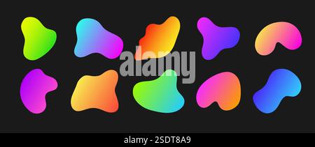 Freeform colorful shapes. Set of abstract gradient liquid forms. Trendy minimal designs. Flat vector illustration Stock Vector