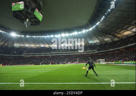 WARSAW, POLAND - NOVEMBER 17, 2023: Qualifications for UEFA Euro 2024. Match Poland - Czech Republic 1:1. Touche line referee on the field Stock Photo