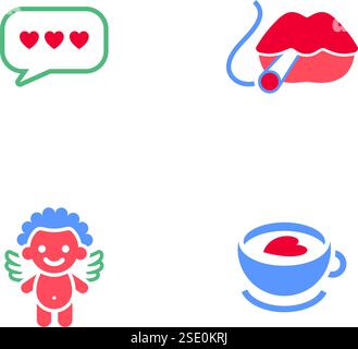 Set icons or Valentines day symbols, holiday signs designed for celebration, vector trendy modern style. Stock Vector