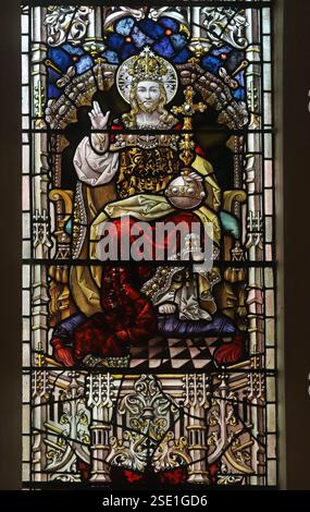 Stained glass window by Percy Bacon & Brothers depicting Christ in Majesty, Bude Haven Church, Cornwall Stock Photo