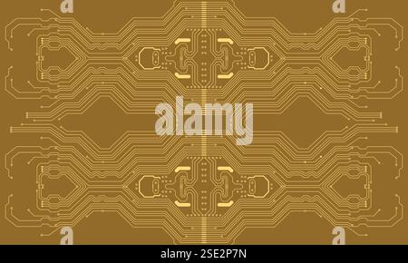 Golden technology circuit diagram vector illustration background Stock Vector
