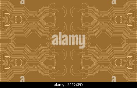 Golden technology circuit diagram vector illustration background Stock Vector