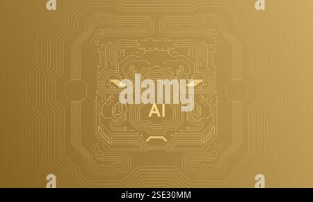 Golden technology abstract circuit diagram robot vector illustration background Stock Vector
