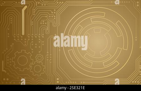 Golden technology circuit diagram vector illustration Stock Vector