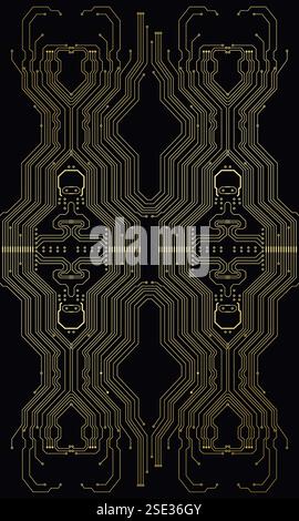 Abstract background illustration of golden circuit board texture Stock Vector