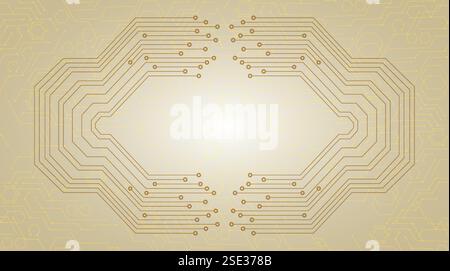 Golden circuit board pattern forms a symmetrical abstract frame Stock Vector