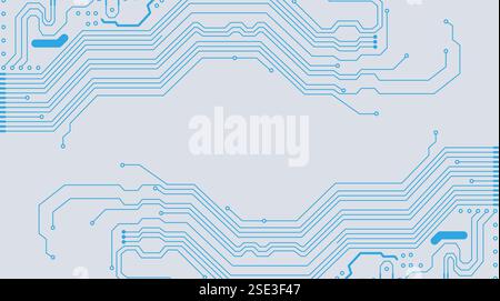 Blue circuit board texture pattern on light grey background Stock Vector
