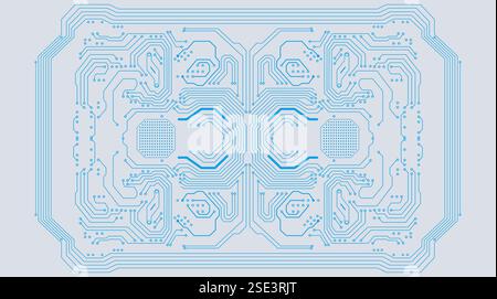 Blue circuit board texture pattern on light grey background Stock Vector