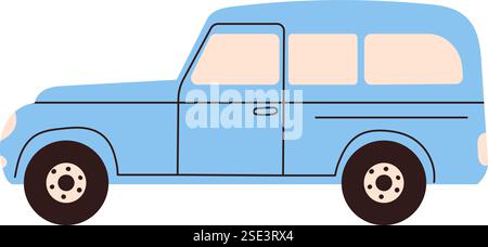 blue car in doodle style on a white background, vector Stock Vector