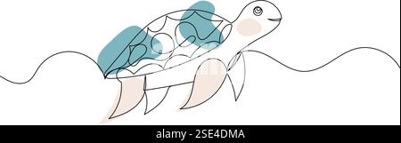turtle continuous line drawing isolated vector Stock Vector