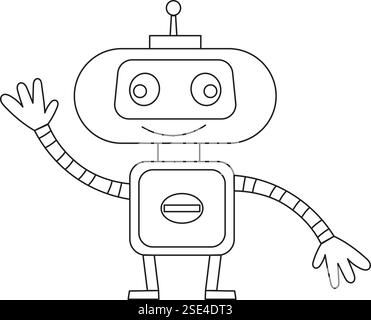 coloring book robot, android cartoon in doodle style Stock Vector