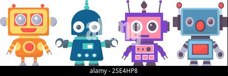 set of robots, androids on a white background in a flat style isolated vector Stock Vector