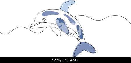 dolphin sketch, one continuous line drawing, vector Stock Vector