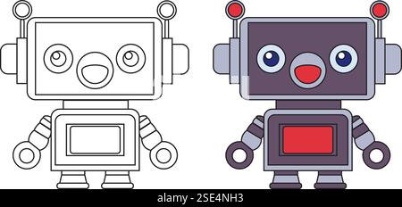 robot, android childrens coloring book, isolated Stock Vector