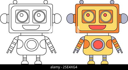 robot, android childrens coloring book, isolated, vector Stock Vector