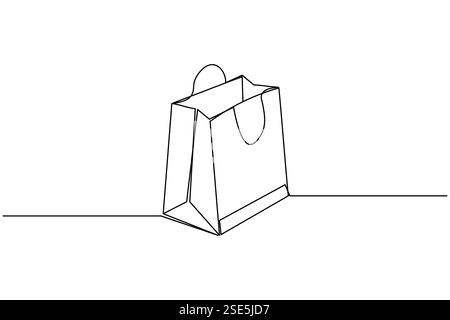 Shopping bag one line drawing and minimalist style isolate outline vector illustration Stock Vector
