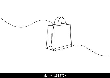 Shopping bag one line drawing and minimalist style isolate outline vector illustration Stock Vector