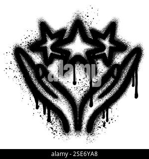 graffiti two hands holding three stars for poster, social media, or for design concept Stock Vector