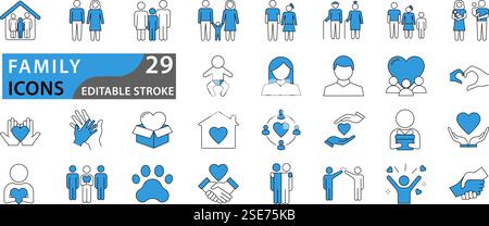 Family icon set. Family vector icons. Containing parents, mother, father, children, baby, grandparents and household icons. Set icon collection. Vecto Stock Vector