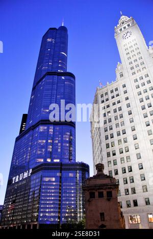Chicago at night with skyscrapers Stock Photo