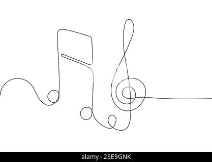 Musical notes in a continuous one-line drawing style with colorful shapes. Stock Vector