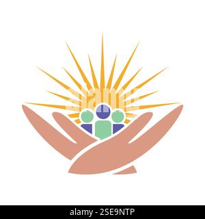 hands, people and sunlight icon logo design template Stock Vector