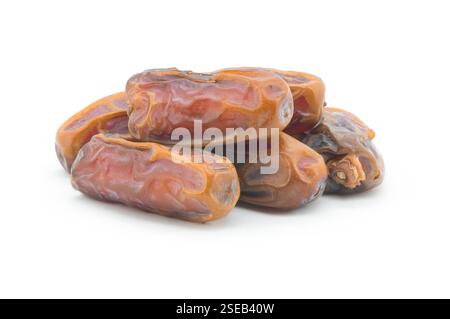 Date, tasty dry fruit isolated on white background, ramadan kareem food, copy space ( Phoenix dactylifera ) Stock Photo