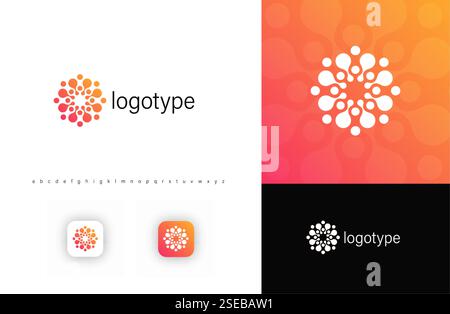 Abstract circular logo with interconnected elements symbolizing networking, innovation, collaboration. Ideal for tech startups, biotech, AI, digital Stock Vector