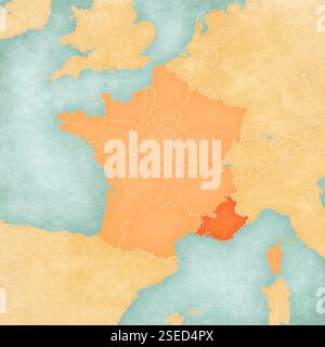 Provence - Alpes - Cote d'Azur red highlighted in map of France Stock ...