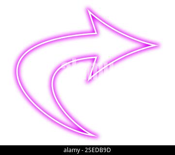 Pink neon arrow-shaped pointer on white background Stock Photo