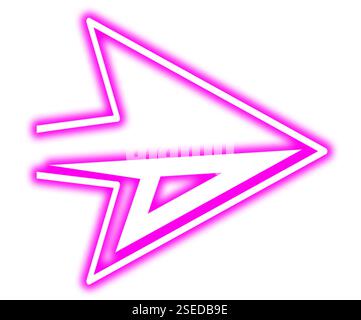 Pink neon arrow-shaped pointer on white background Stock Photo
