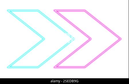 Bright neon arrow-shaped pointer on white background Stock Photo