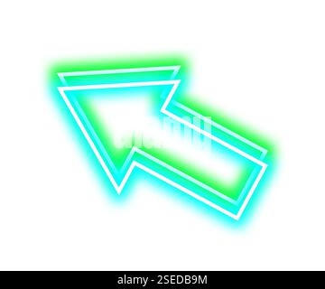 Bright neon arrow-shaped pointer on white background Stock Photo