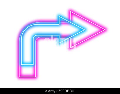 Bright neon arrow-shaped pointer on white background Stock Photo